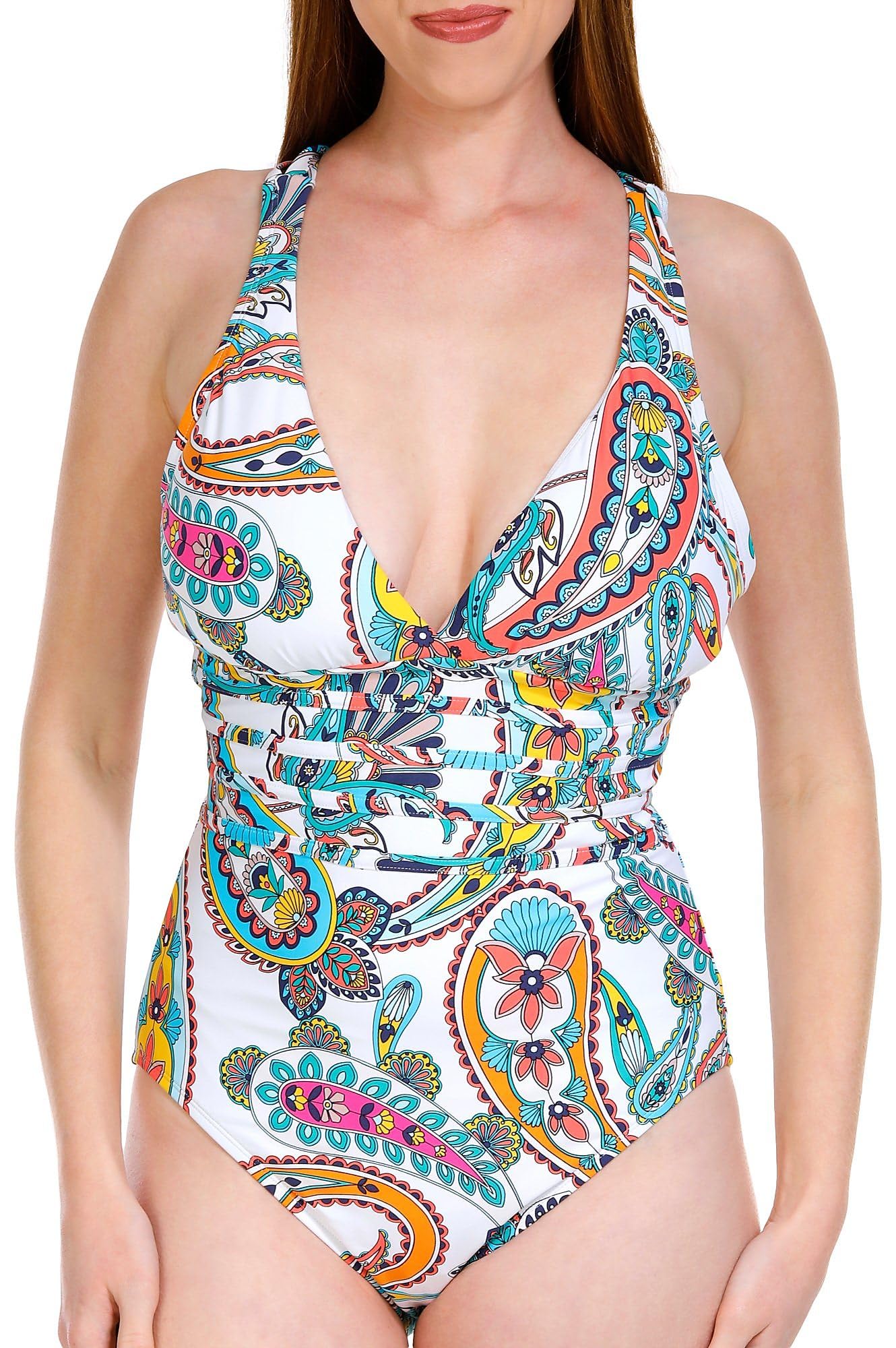 La Blanca Women's Multi Strap Cross Back One Piece Swimsuit, Multi//Pave The Way, 10