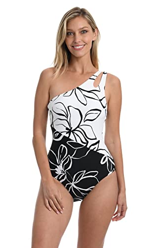 La Blanca Women's Standard Shoulder Cut Out One Piece Swimsuit, Black//Moonlit Silhouette, 12
