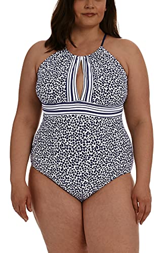 La Blanca Women's High Neck Keyhole Mio One Piece Swimsuit, Indigo, 18W