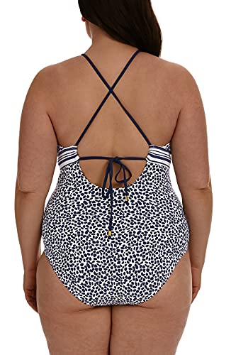 La Blanca Women's High Neck Keyhole Mio One Piece Swimsuit, Indigo, 18W