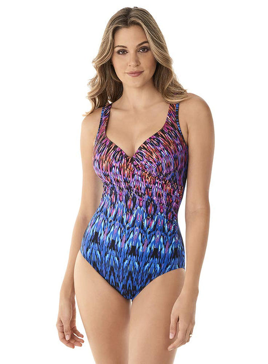 Miraclesuit 6524080-MLT Women's Vesuvio It's a Wrap Blue Multicolour Underwired Shaping Swimsuit 42