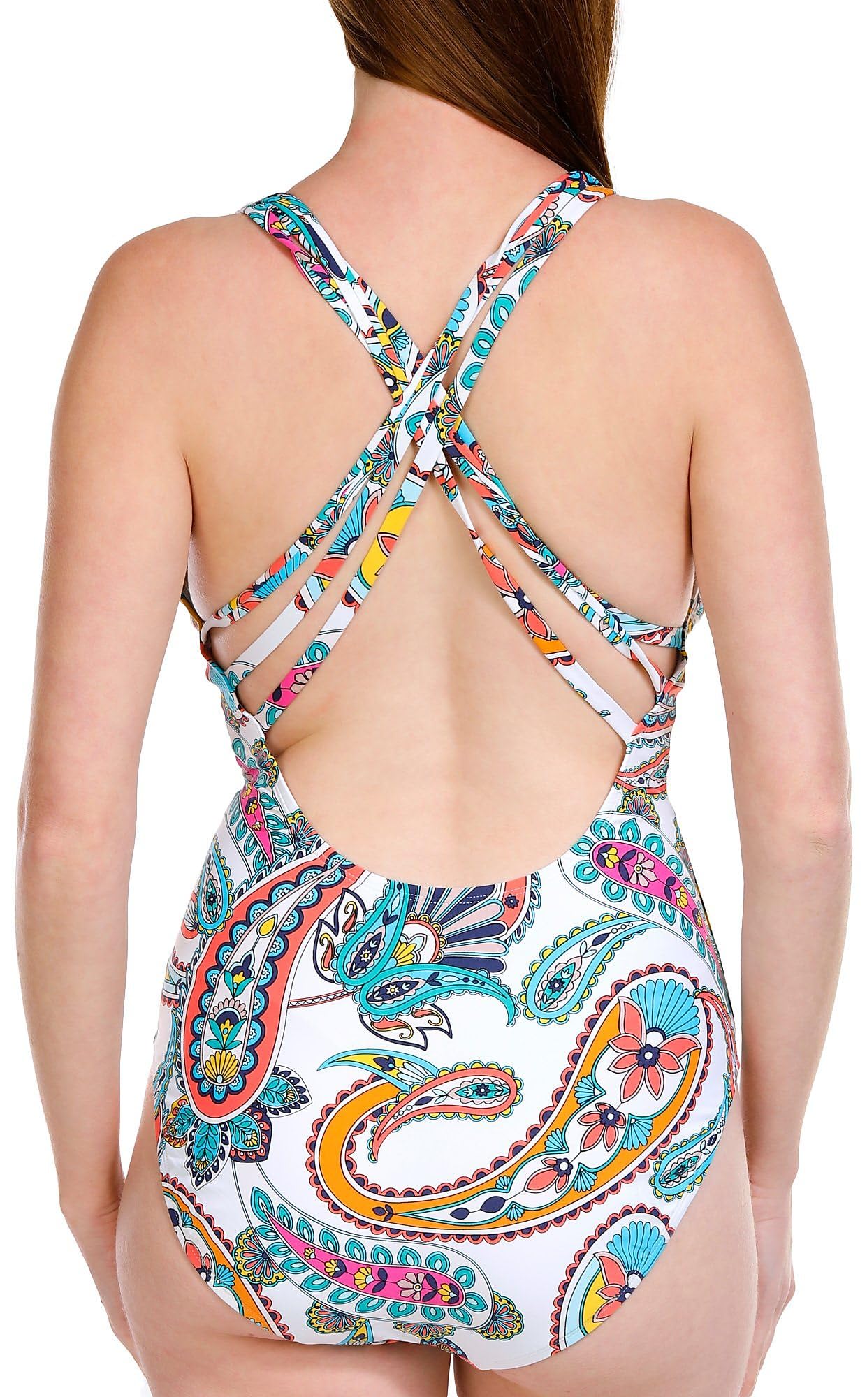 La Blanca Women's Multi Strap Cross Back One Piece Swimsuit, Multi//Pave The Way, 10